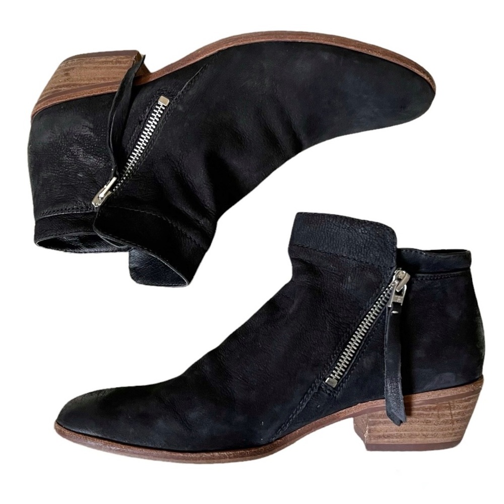 SAM EDELMAN PACKER Black Nubuck Burnished Leather Ankle Boots Booties Bl… - Picture 5 of 16